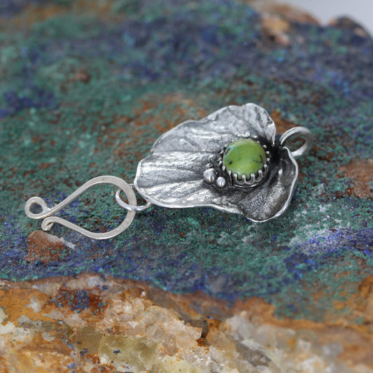 Large Sterling Silver Leaf with Green Sonoran Gold Turquoise Clasp