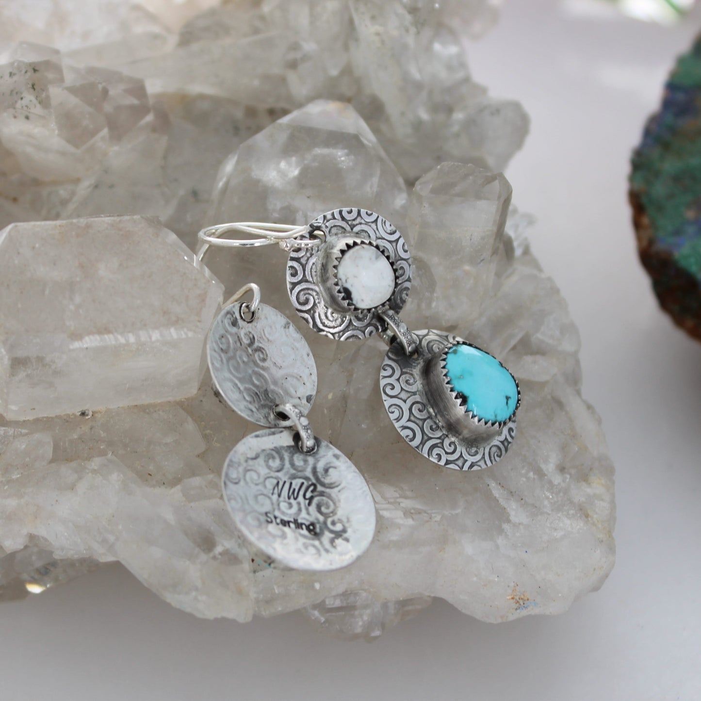 Gorgeous Nevada LONE MOUNTAIN and White Buffalo TURQUOISE Earrings Sterling