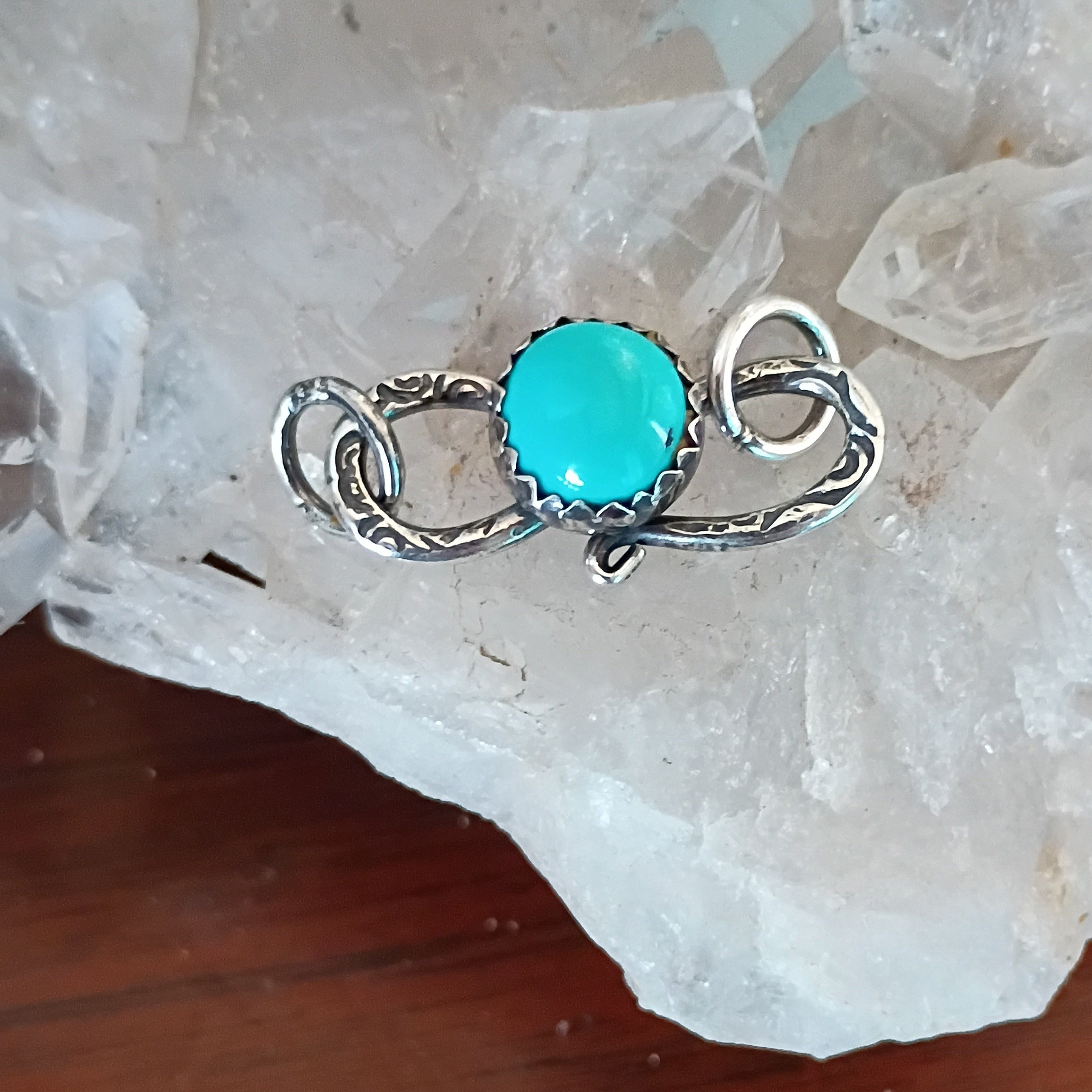 AAA Kingman Blue Turquoise Clasp Sterling Silver 8mm Round S Shaped