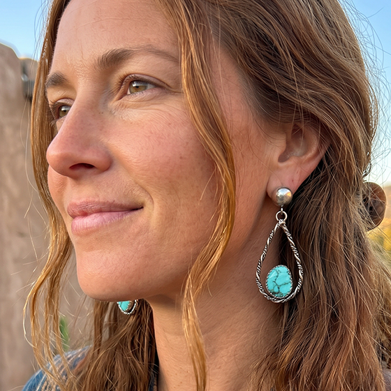 AAA Rare Morenci Turquoise Earrings Sterling Large Teardrops Southwest
