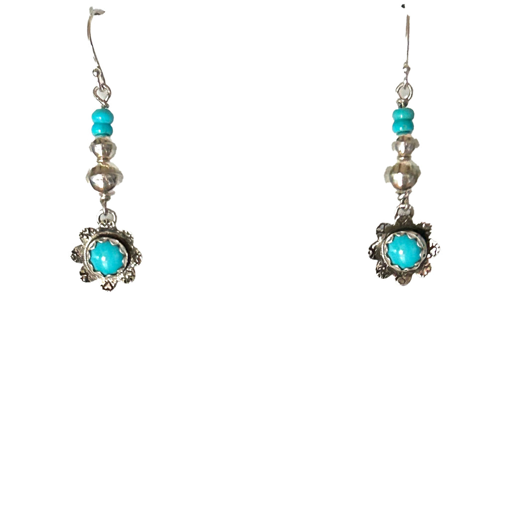 Blue Ridge Turquoise Daisy Earrings Sterling Silver French Ear Wires NewWorldGems