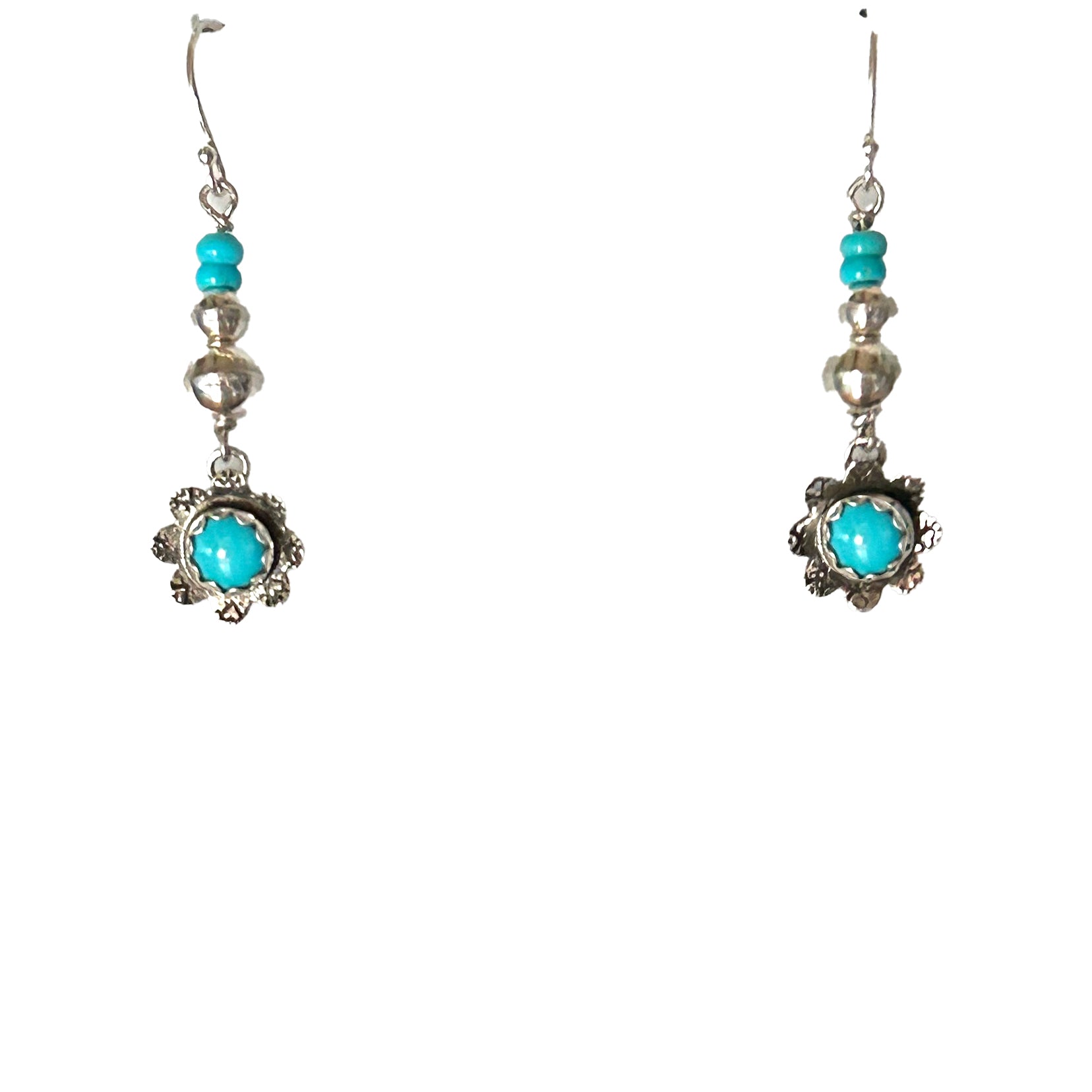 Blue Ridge Turquoise Daisy Earrings Sterling Silver French Ear Wires NewWorldGems