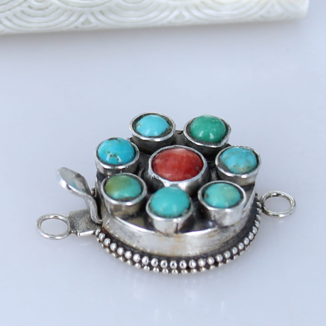 Sonoran Gold Turquoise and Red Spiny Oyster 8 Stone Clasp Sterling Silver