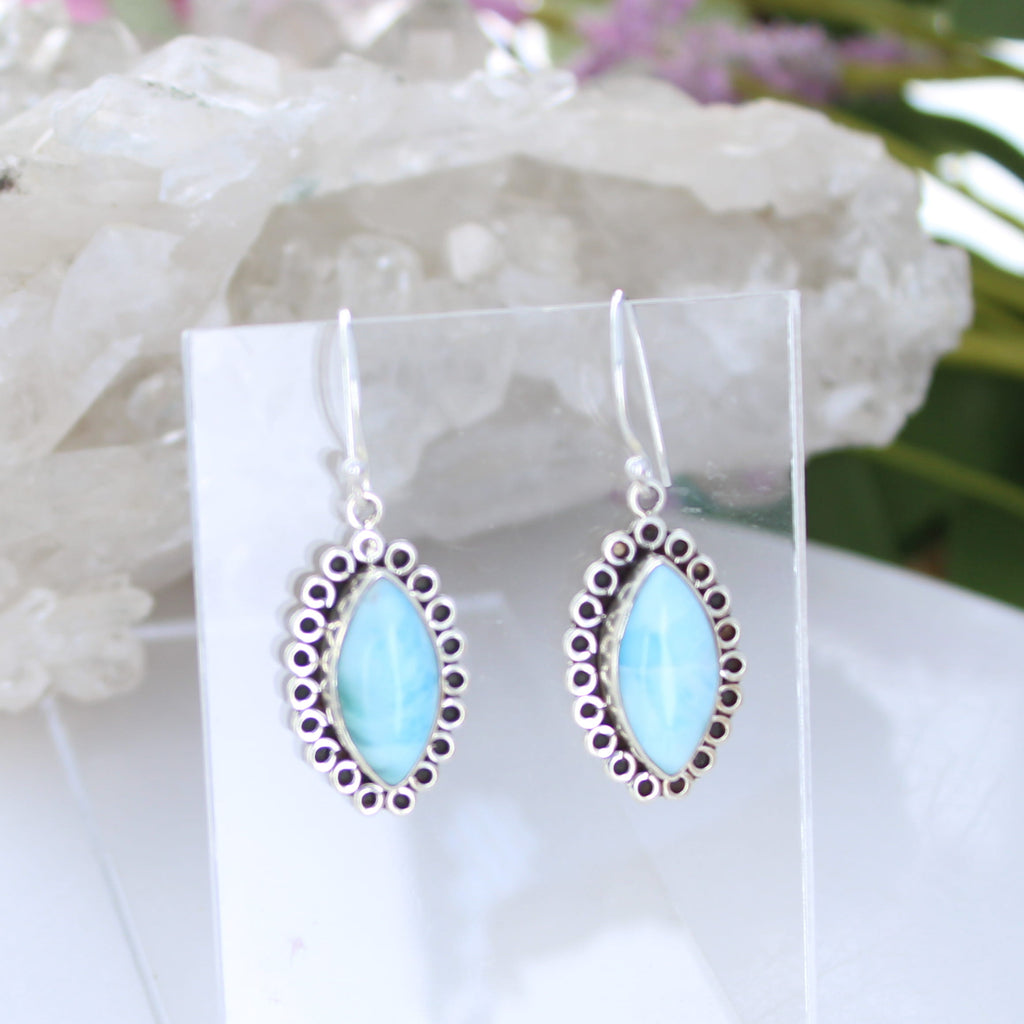 AAA Larimar Earrings Marquis Shape Sterling Silver NewWorldGems