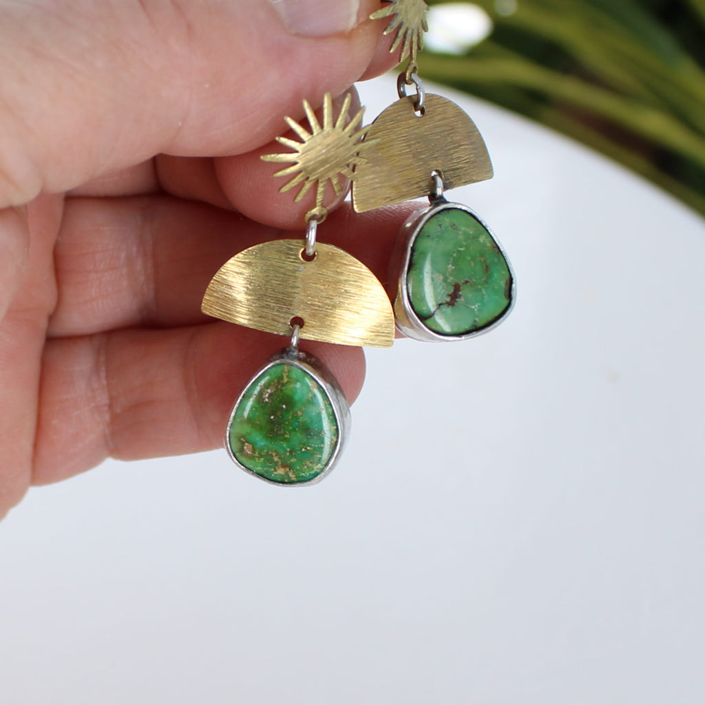 AAA Sonoran Gold Turquoise Earrings Mixed Metals Sterling and Brass