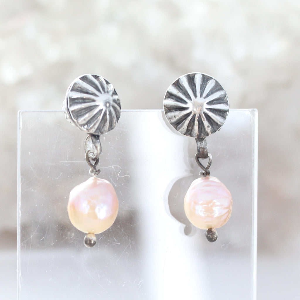 Baroque 11mm Pearl Earrings Sunburst Posts Southwestern Elegance