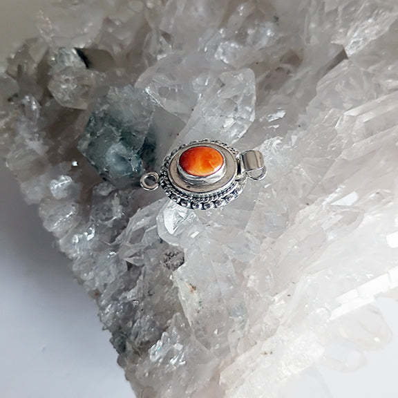 Deep Orange Spiny Oyster Clasp Sterling 6x8mm Southwestern Style