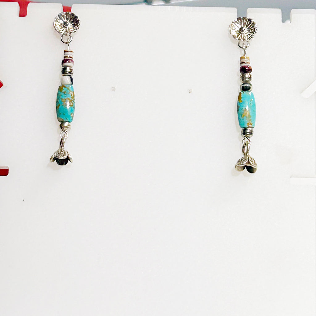 Carico Lake and White Buffalo Turquoise and Shell Sterling Earrings