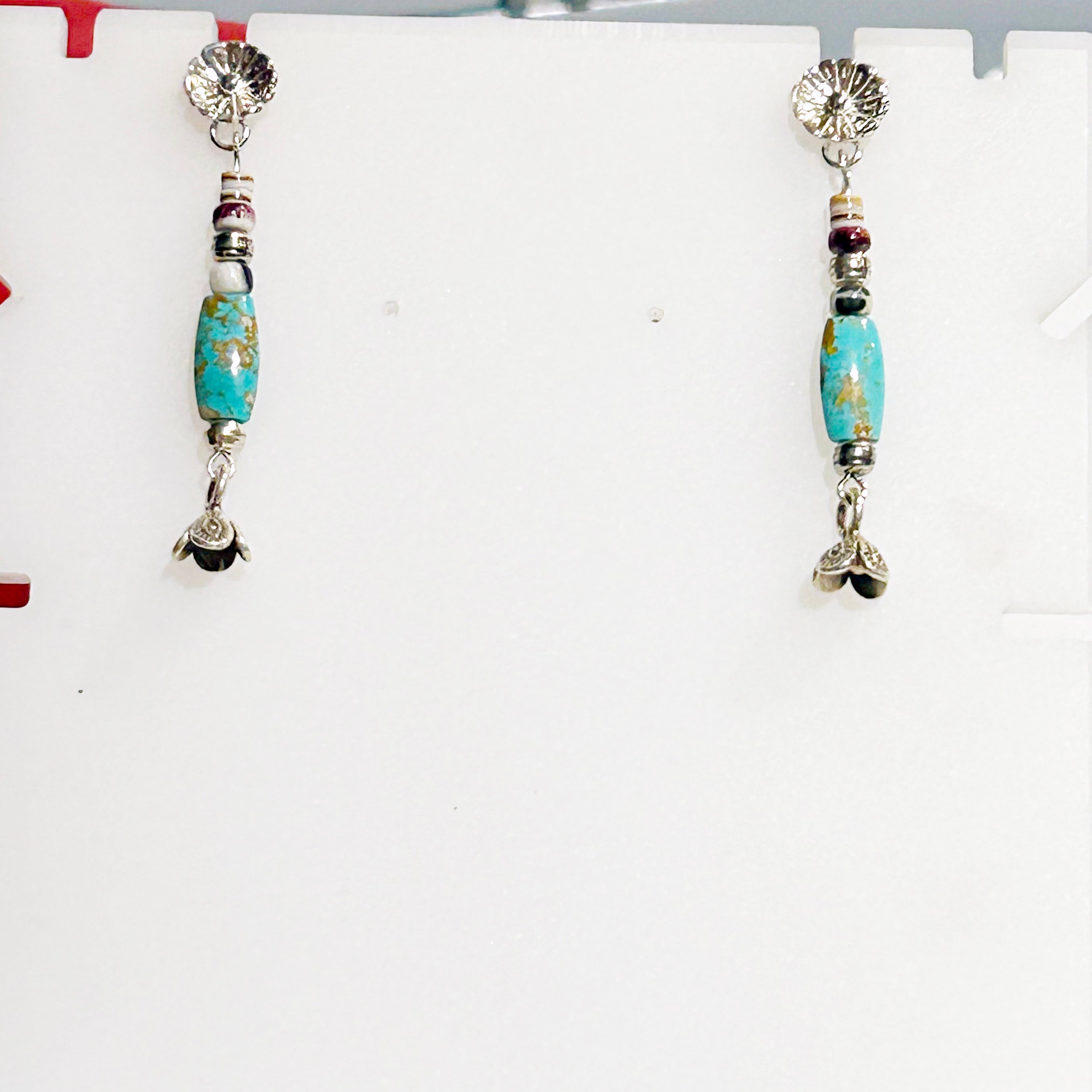 Carico Lake and White Buffalo Turquoise and Shell Sterling Earrings