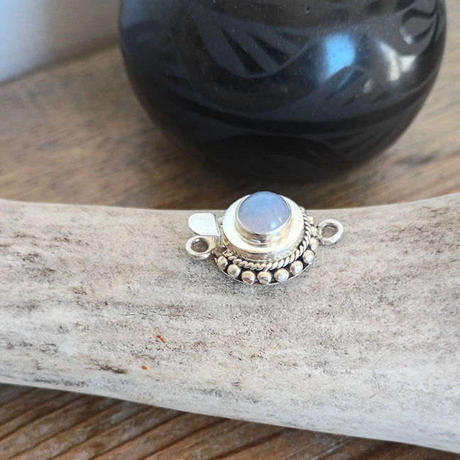 Ethereal Blue Chalcedony Clasp 6mm Round Sterling Granulated and Spiral Wire Design