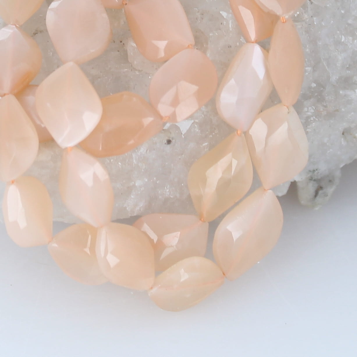 Iridescent Peach Moonstone Faceted Free Form Beads 7"