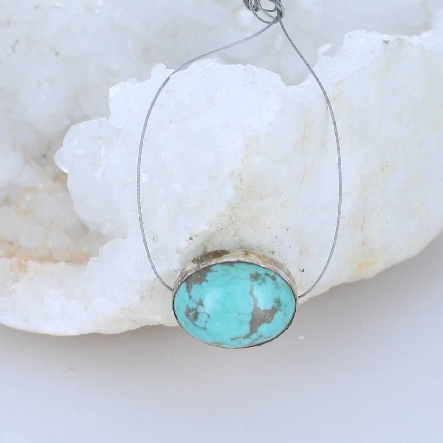 Sterling Rimmed Campitos Mexican Turquoise Centerpiece Bead 18x24mm -NewWorldGems