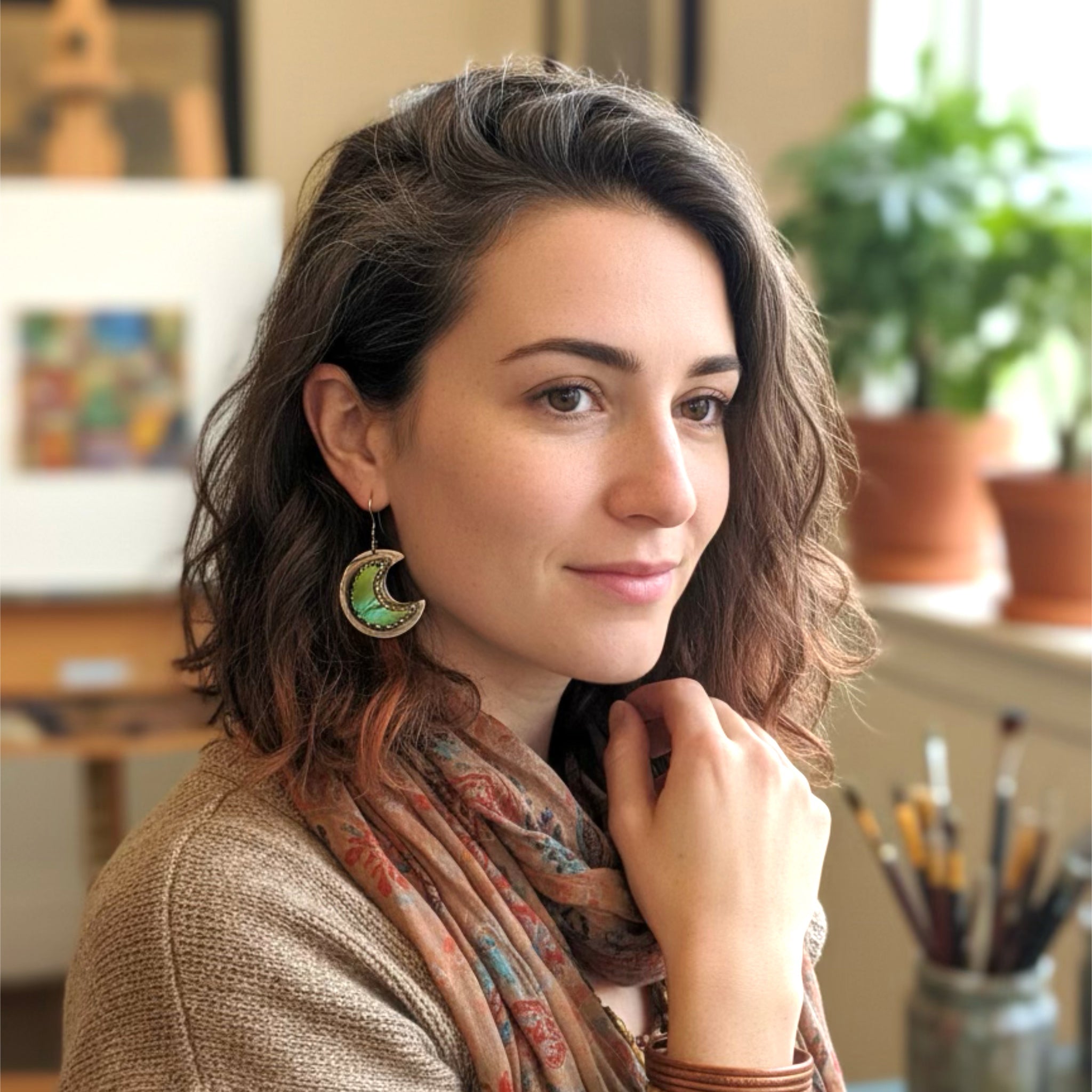 Kingman Turquoise Crescent Moon Earrings Sterling Green Blue