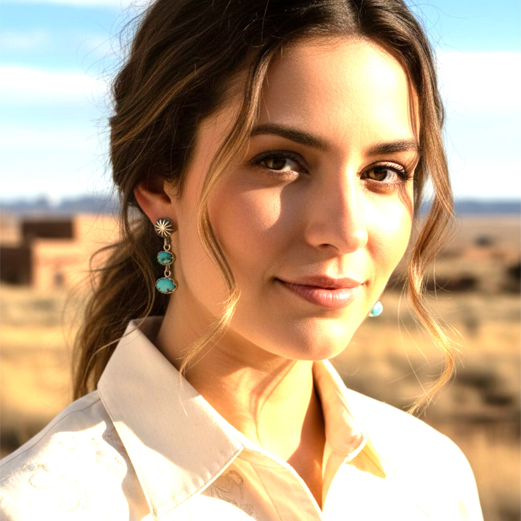 Vintage Godber Mine Turquoise Earrings Sterling Silver 2 Stone