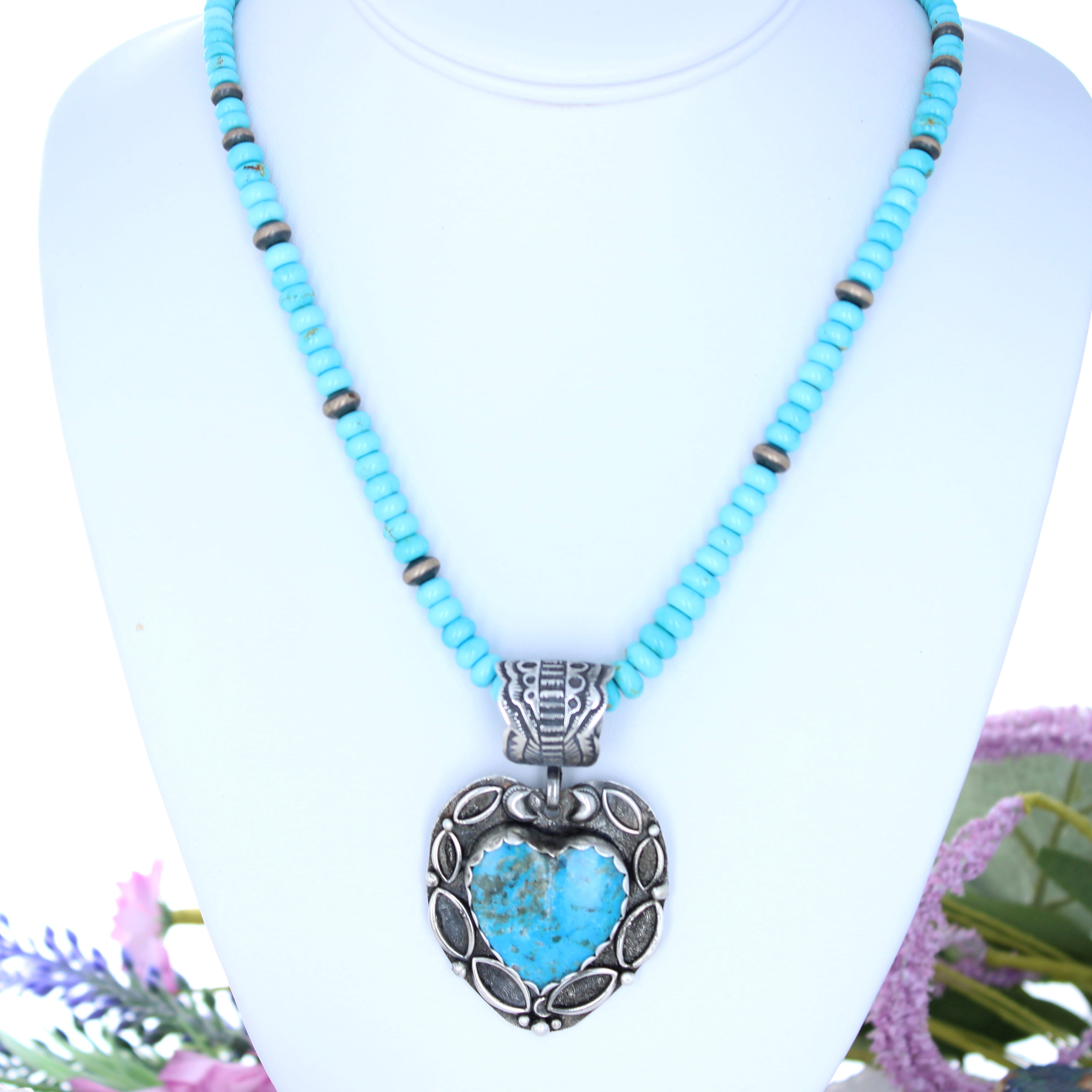 CONCHO PENDANT HEART Turquoise Southwest Style Large NewWorldGems
