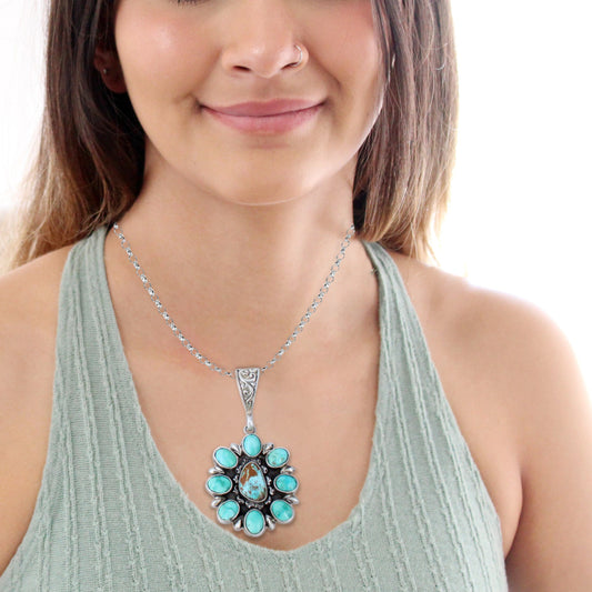 Emerald Valley Hachita New Mexico Turquoise Centerpiece Pendant Sterling Silver