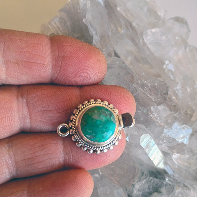 Emerald Valley Turquoise Sterling Granulated Clasp Sterling Silver Round 12mm