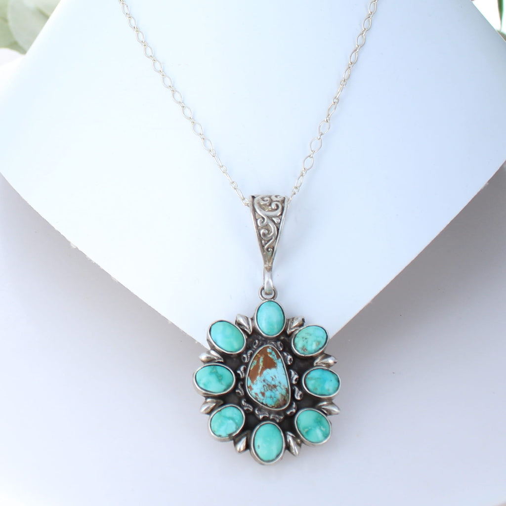 Emerald Valley Hachita New Mexico Turquoise Centerpiece Pendant Sterling Silver -NewWorldGems