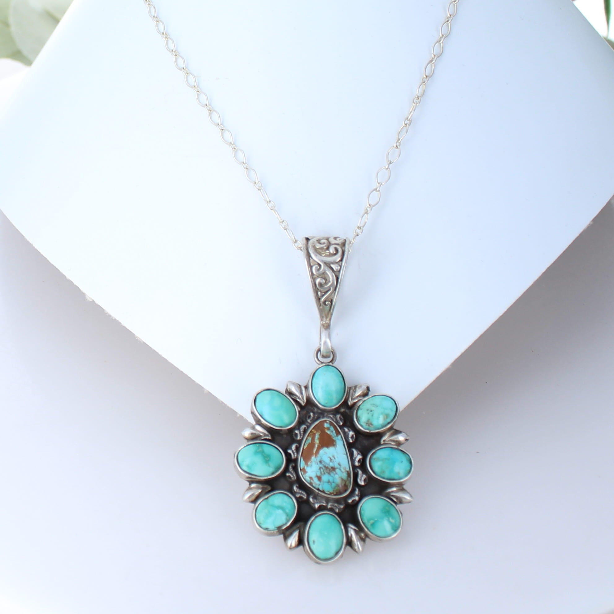 Emerald Valley Hachita New Mexico Turquoise Centerpiece Pendant Sterling Silver -NewWorldGems