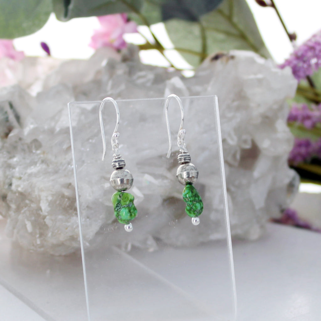 Lime Green Sonoran Gold Turquoise Earrings Sterling Bench Made Beads