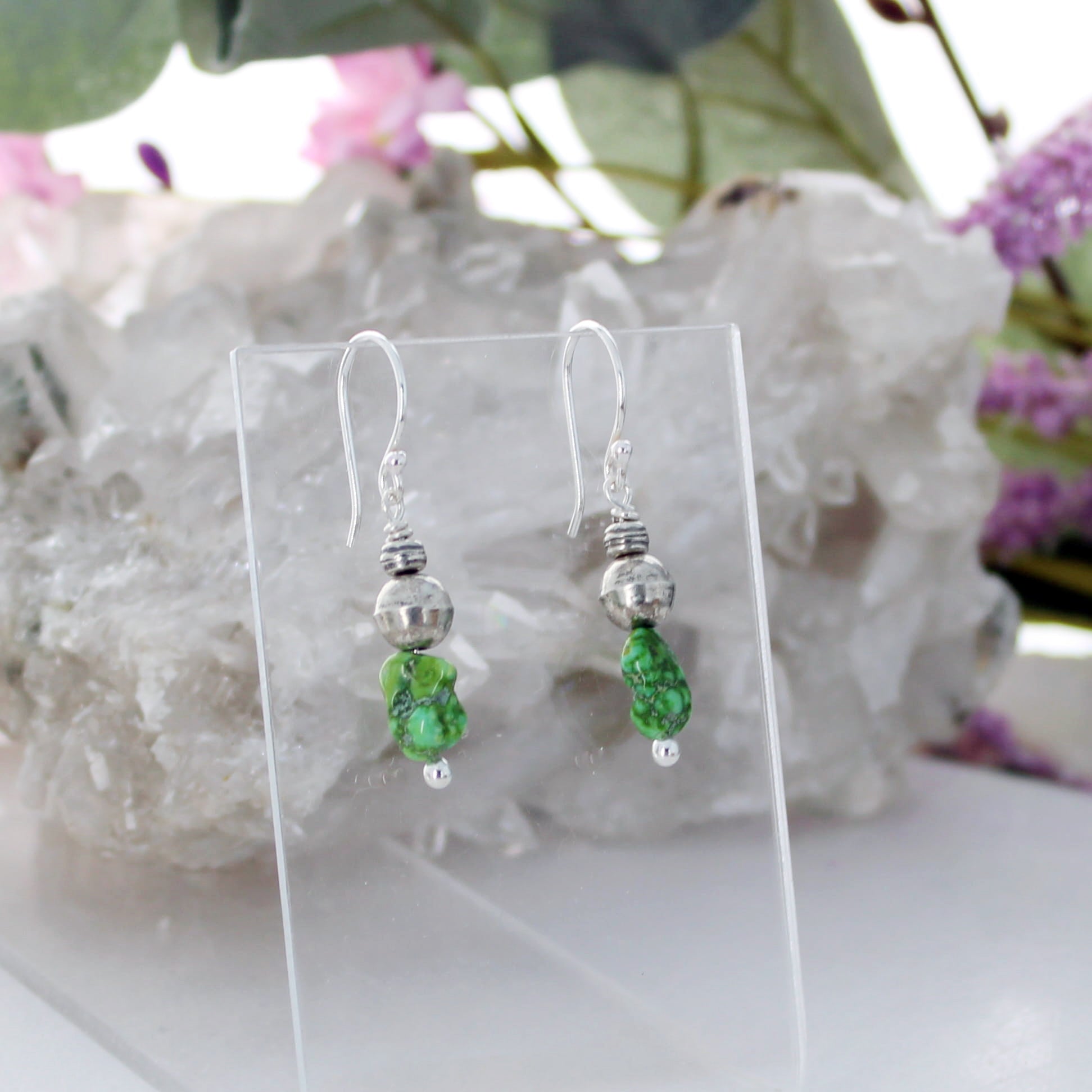 Lime Green Sonoran Gold Turquoise Earrings Sterling Bench Made Beads