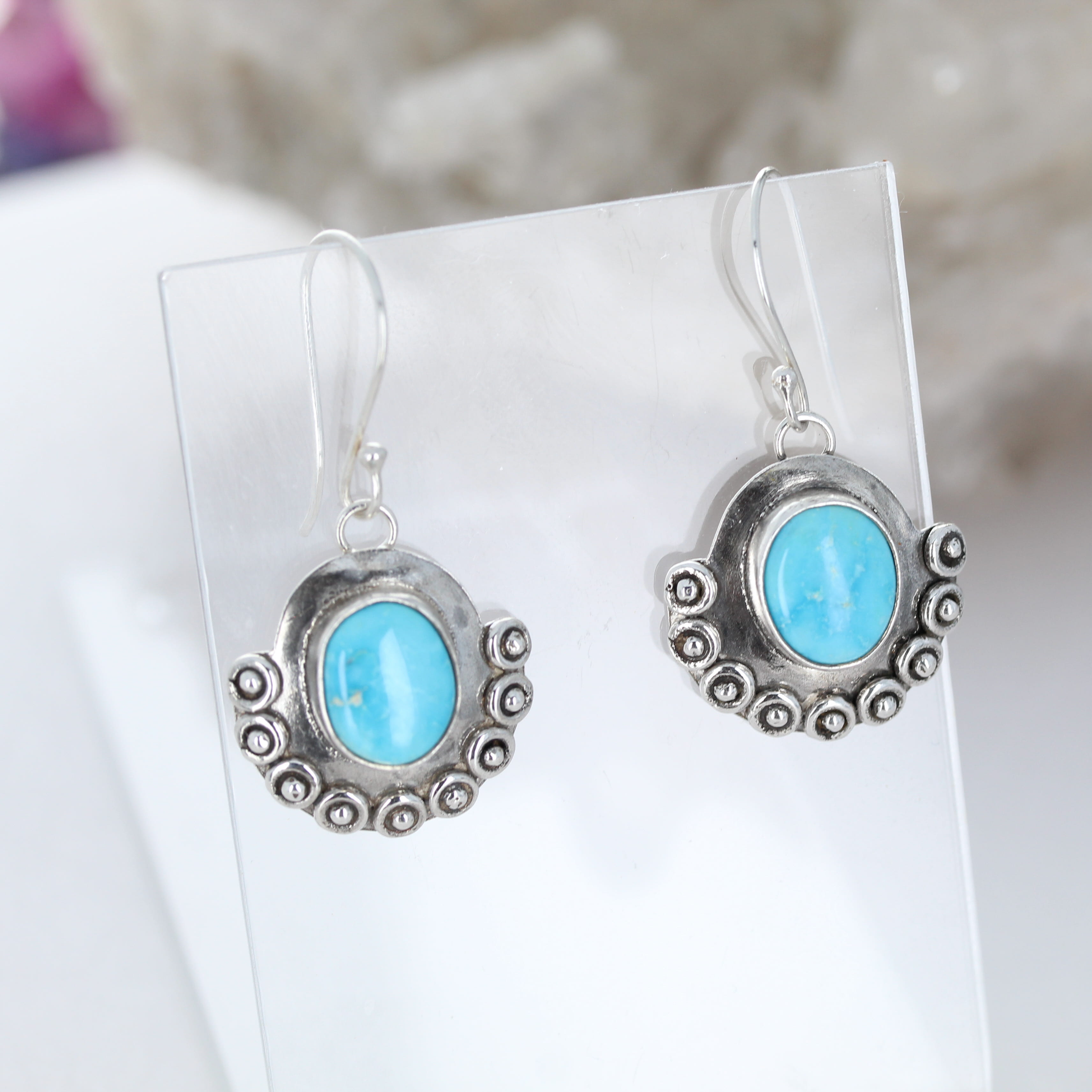 Beautiful Blue Ridge Orvil Jack Turquoise Dangle Earrings Sterling