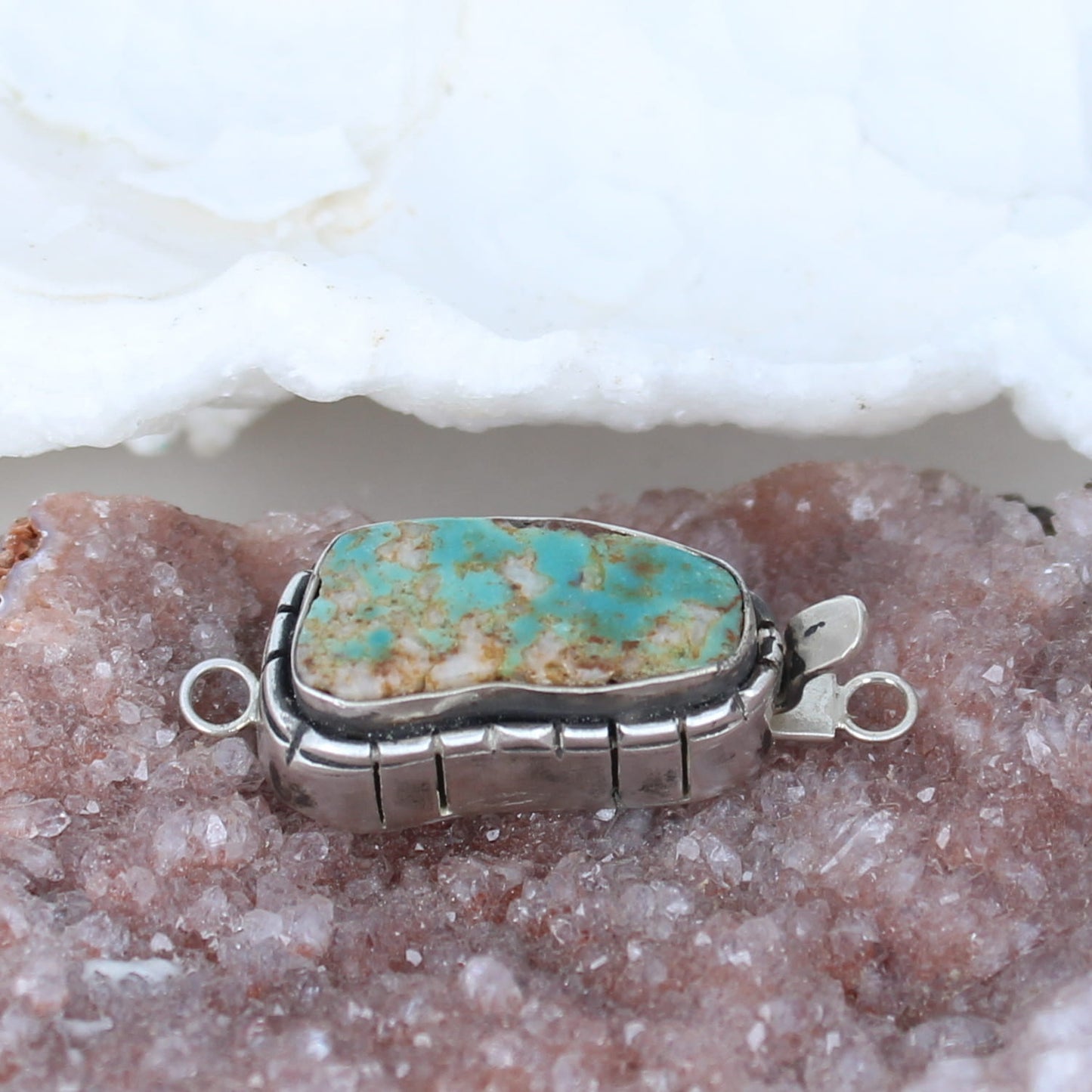 Mexican Turquoise Clasp Sterling Long Green Golden -NewWorldGems