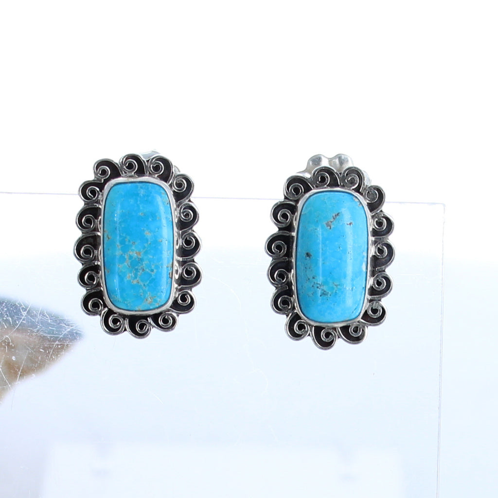 Armenian Turquoise Portrait Earrings Post Spiral Cushions