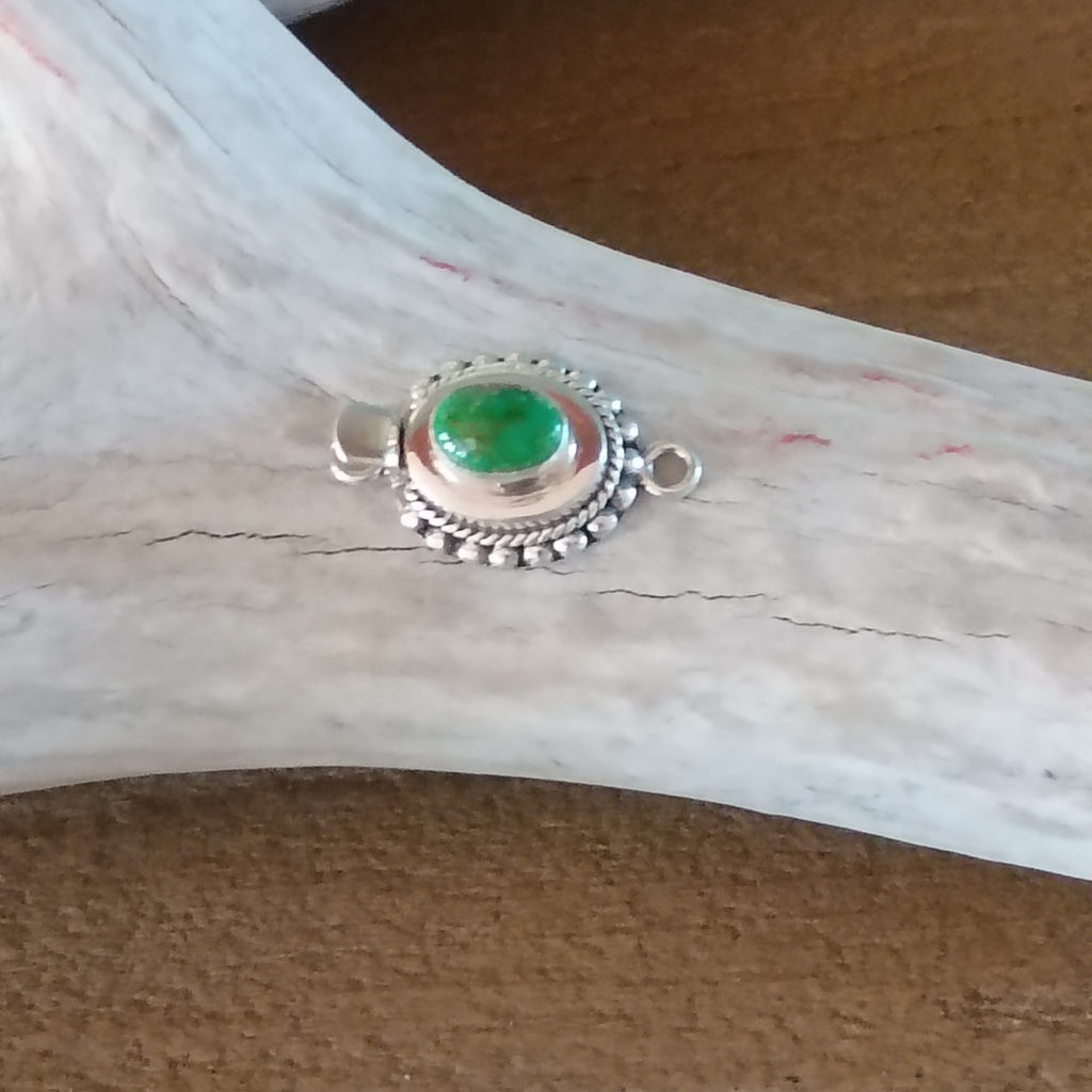 Sonoran Deep Lime Green Turquoise Sterling Silver Clasp 6x8mm Oval Ball Wire Southwestern Design