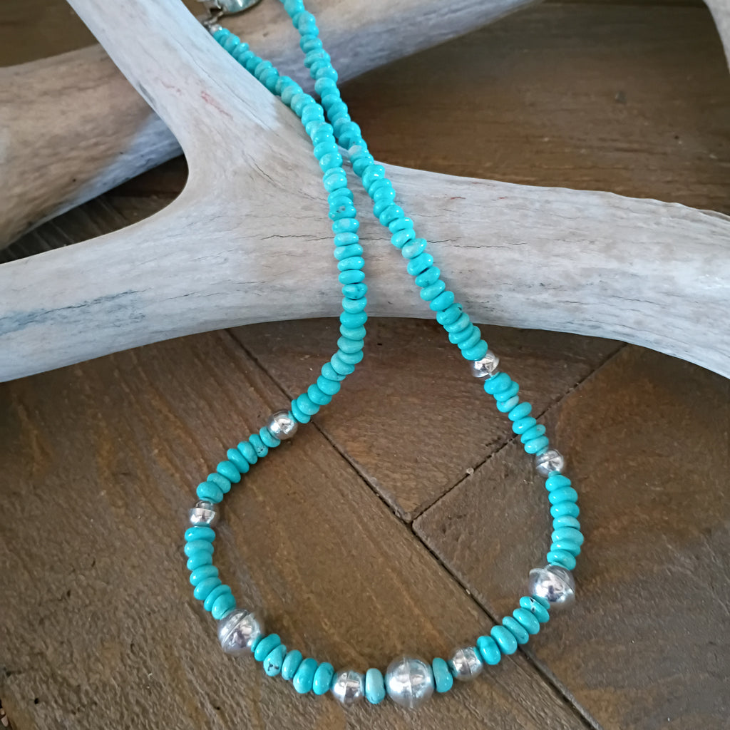 Aqua Blue Nevada Lone Mountain Turquoise Necklace Sterling Southwestern
