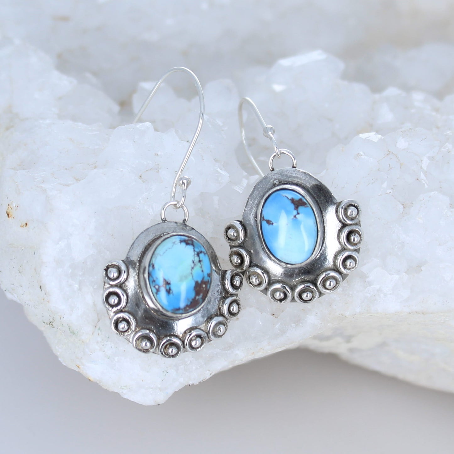 Kazakhstan Turquoise Boho Earrings Sterling Silver Drops