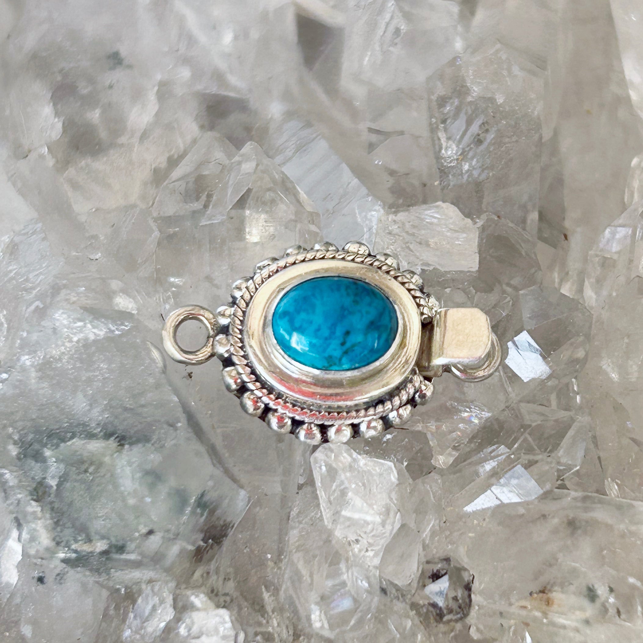 AAA Brilliant Blue Azurite Chrysocolla Sterling Silver Clasp 7x9mm