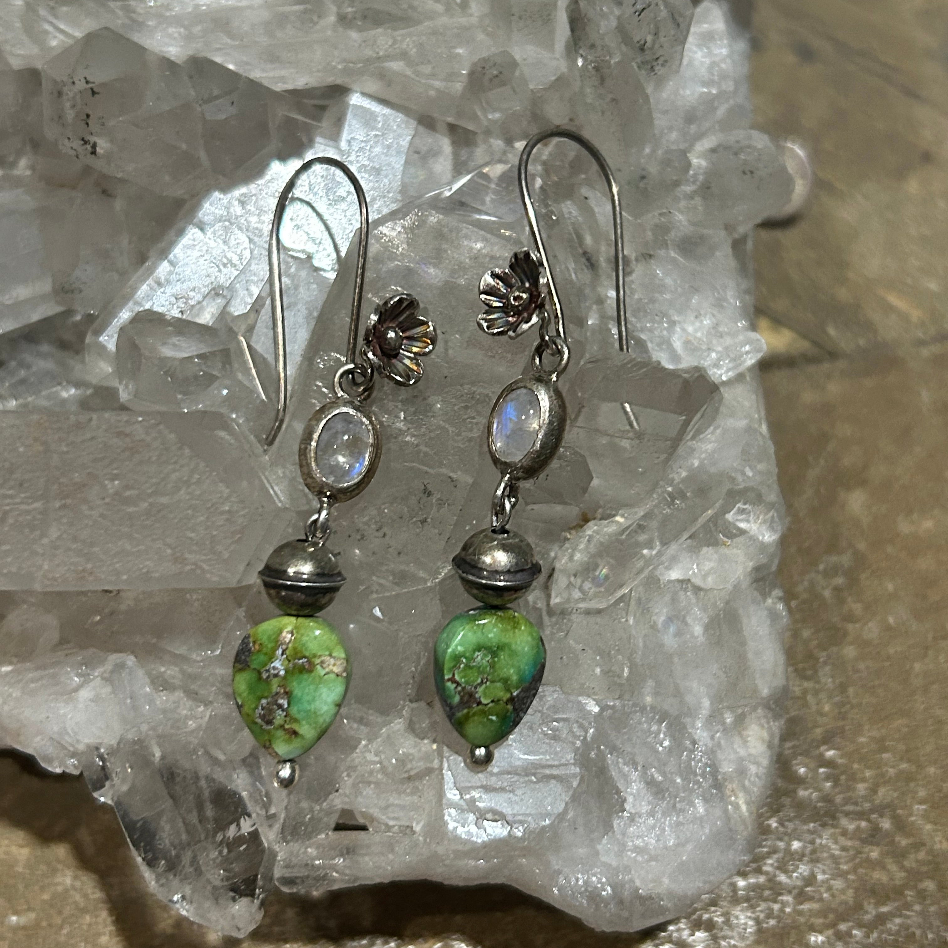 Blue Moonstone Sonoran Gold Turquoise Earrings Sterling
