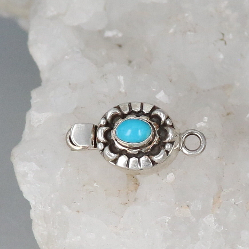 SLEEPING BEAUTY TURQUOISE Clasp Sterling Moon Petal Design Oval 6x4mm