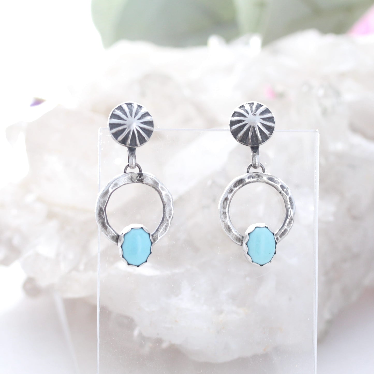 Lone Mountain TURQUOISE Earrings Southwest Rare American Turquoise Hoops