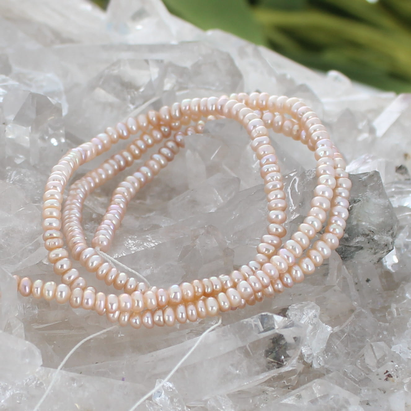 Beautiful 3mm Pink Cream Rondelle Pearls 15"