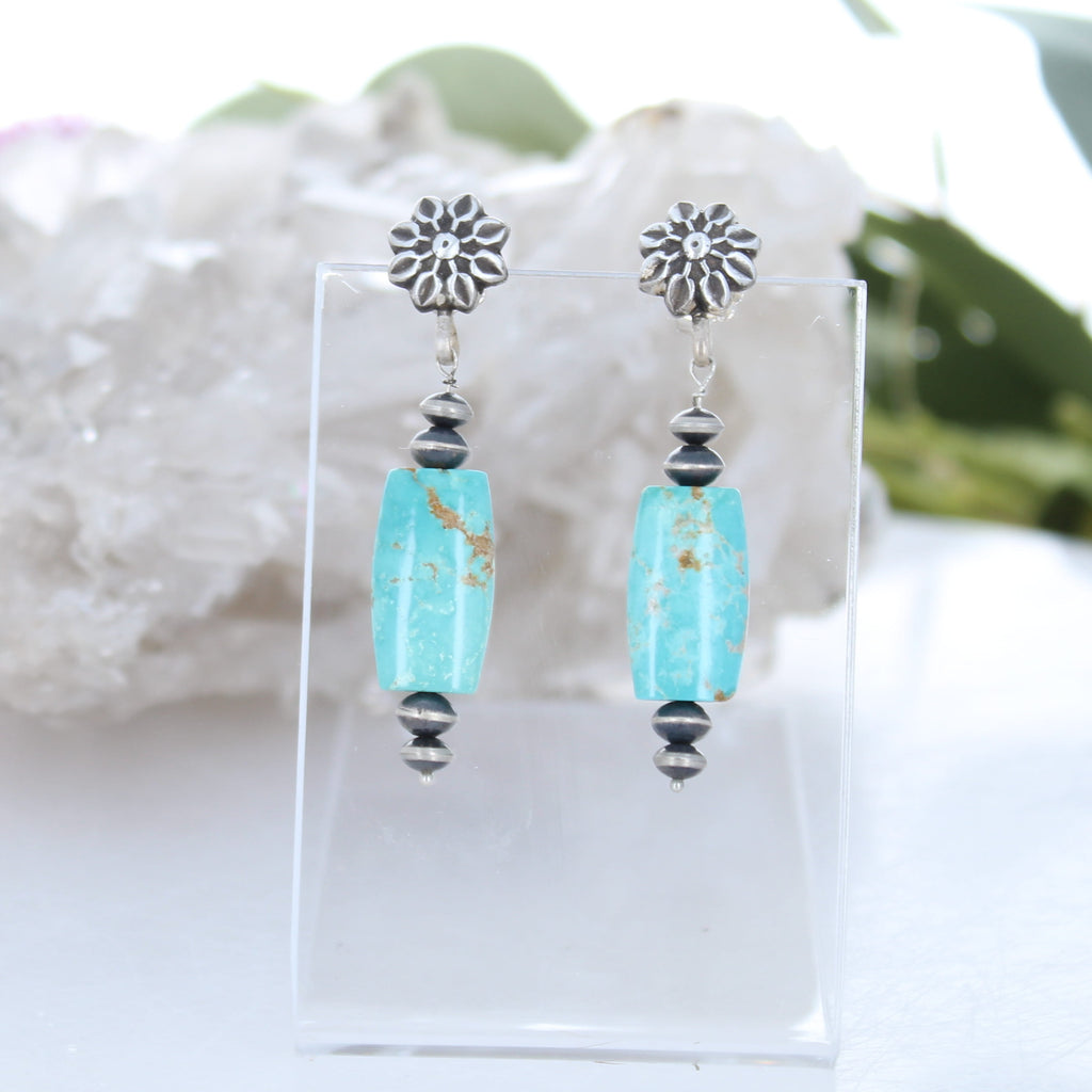 Carico Lake Turquoise Sterling Silver Navajo Pearl Earrings