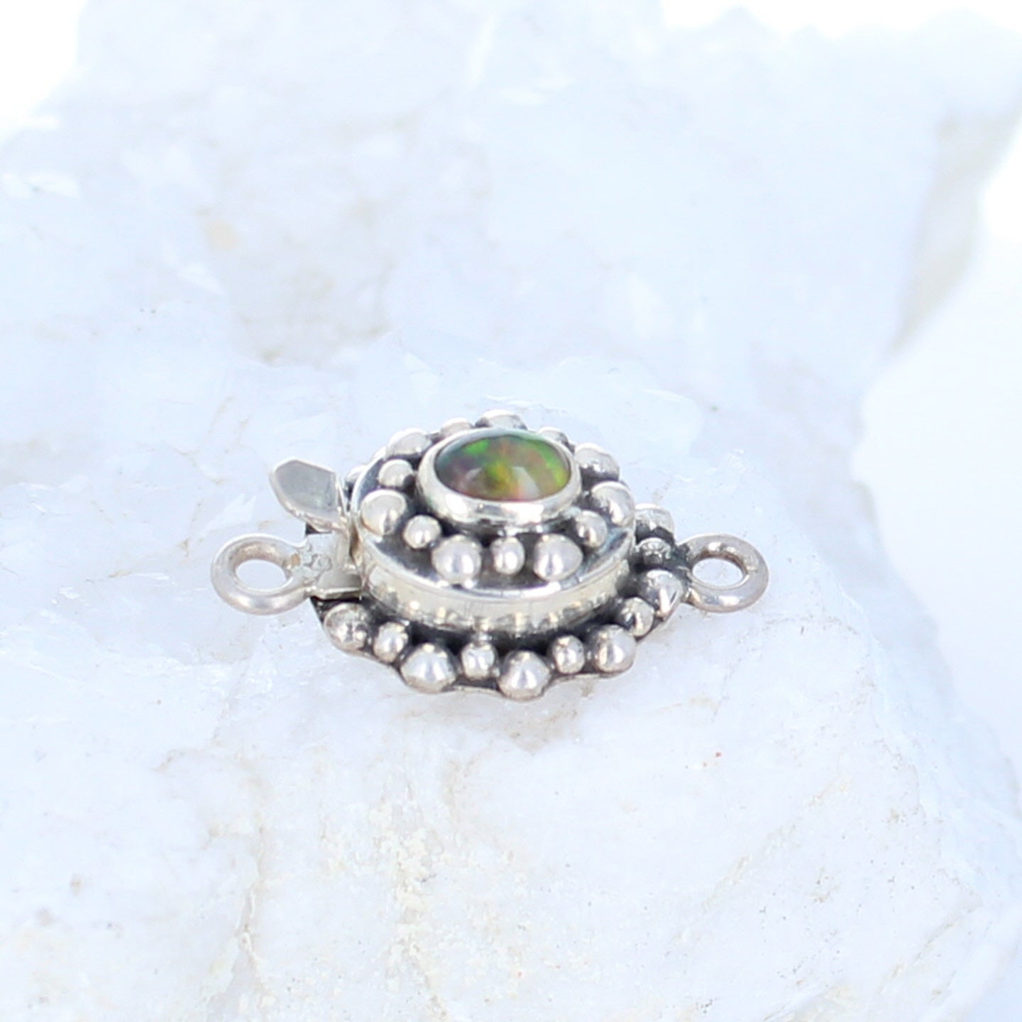 Ethiopian Welo Opal Clasp Sterling Golden Color Green Fire