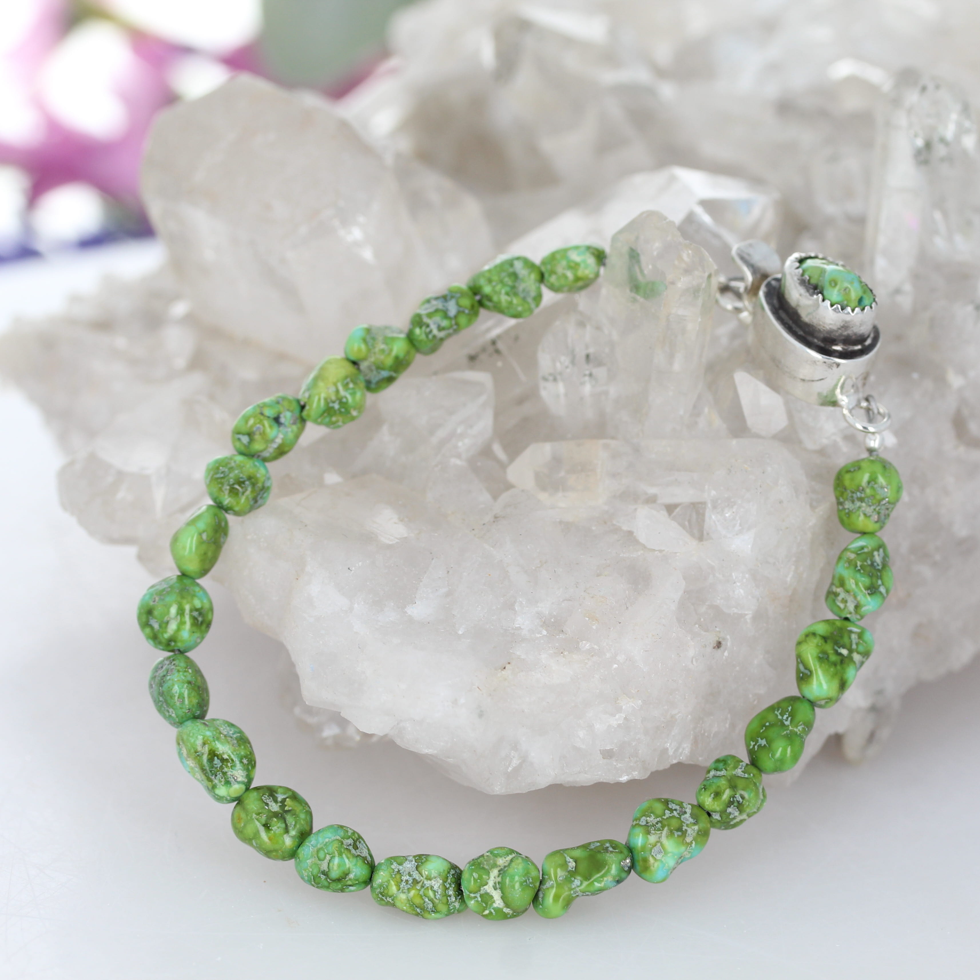 Lime Green Sonoran Gold Turquoise Bracelet Sterling Silver