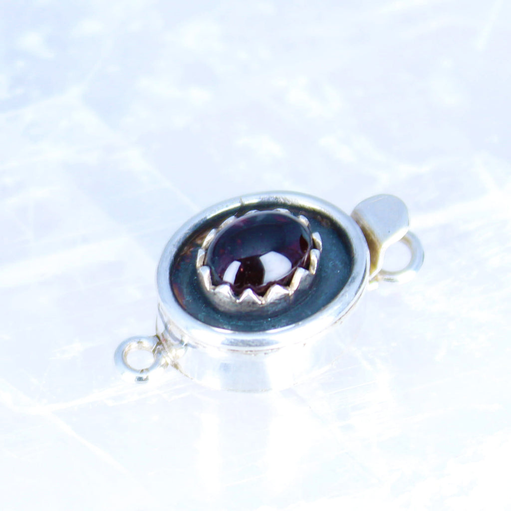 Garnet Clasp Sterling Oval 8X6mm Crown Bezel