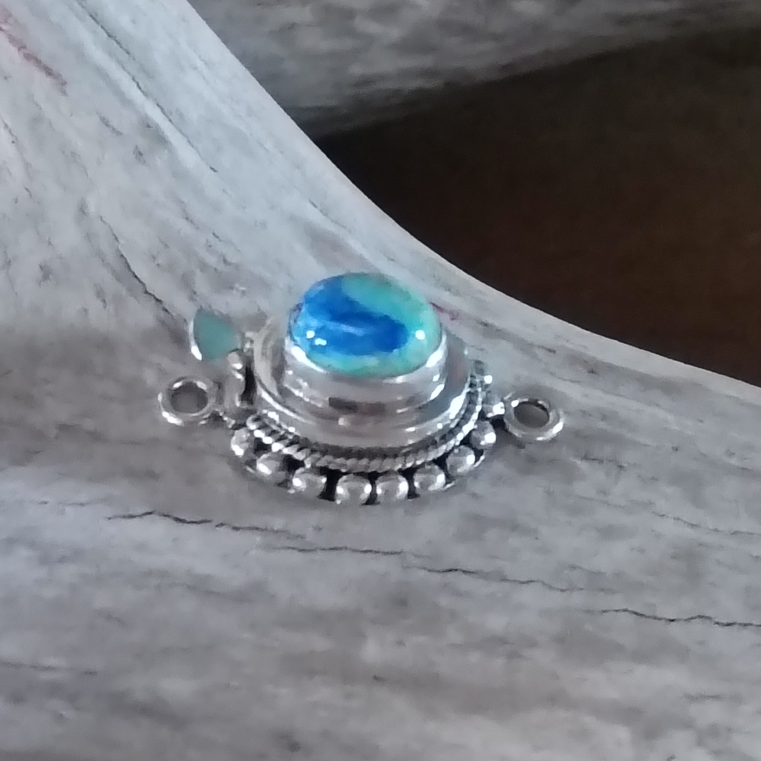 Two Tone Azurite Chrysocolla Clasp Sterling Granulated Twist wire Style 6x8mm Oval