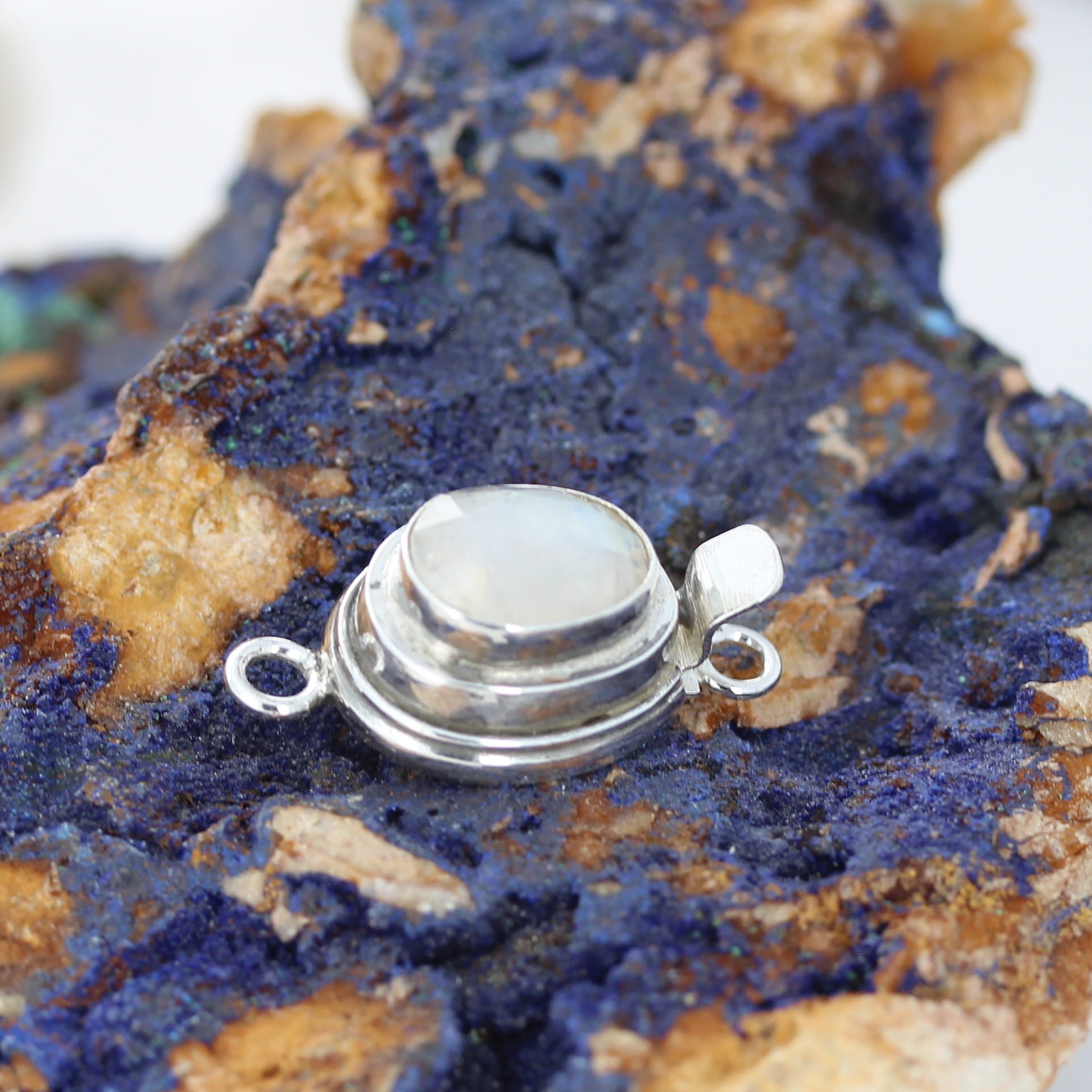 AAA Large Rainbow Moonstone Faceted Clasp Sterling 14x11.5mm