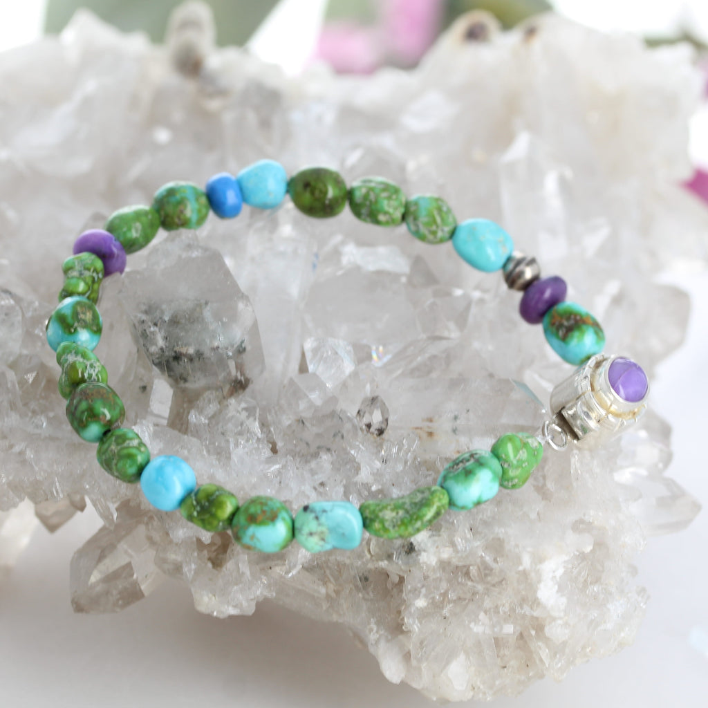 Sugilite and Sonoran Gold Turquoise Bracelet Sterling Silver Multi Stone