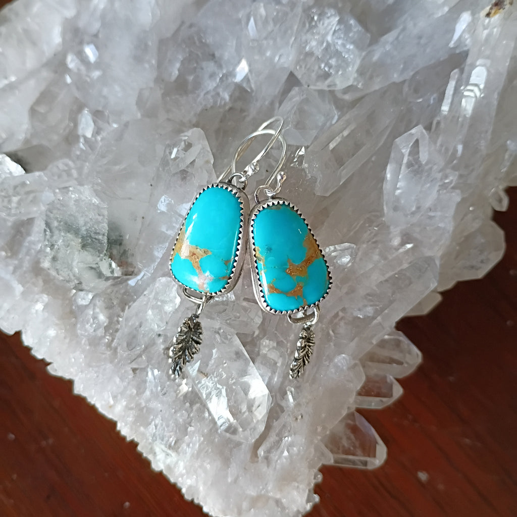 AAA Blue Sonoran Rose Turquoise Earrings Sterling Leaves Southwestern Boho Style