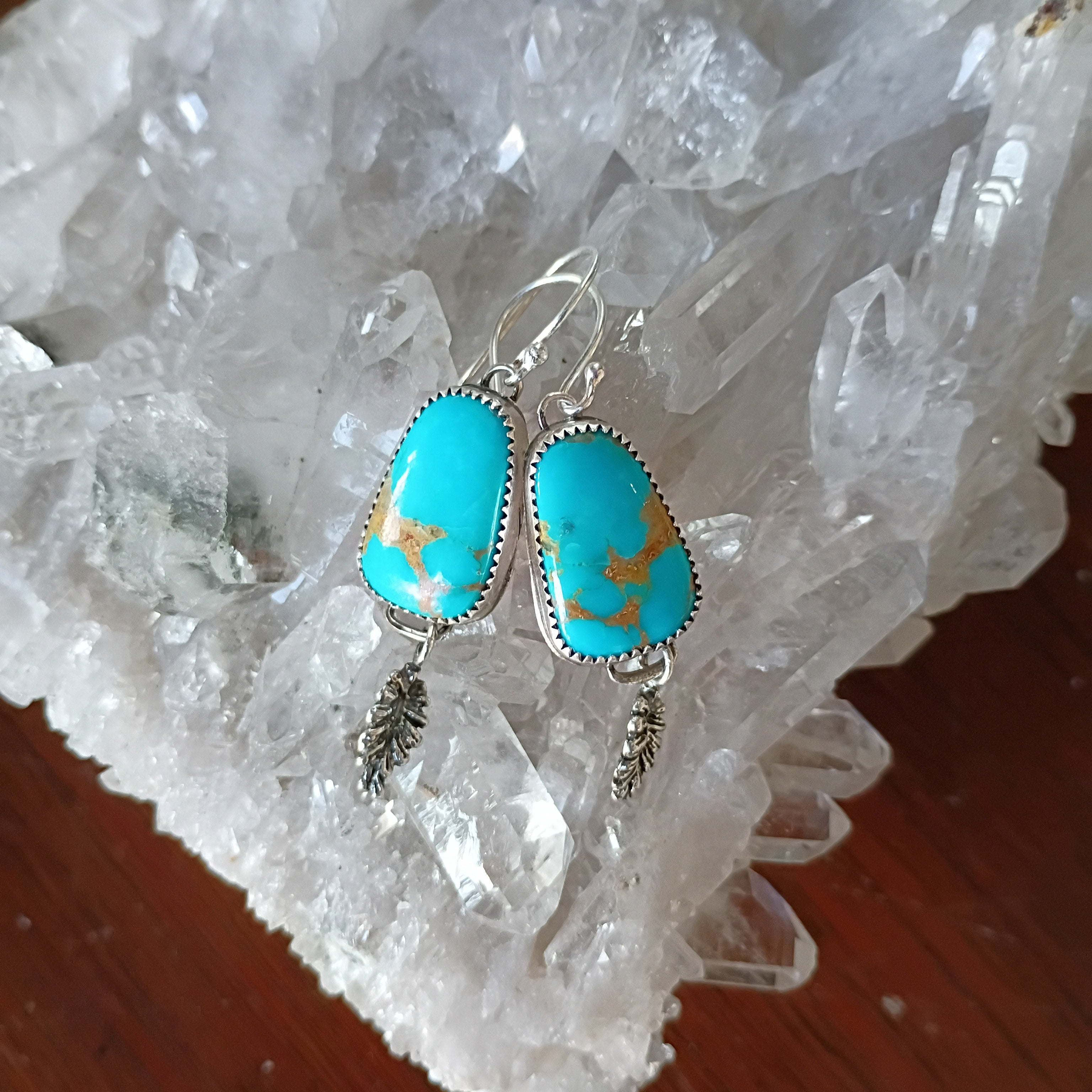 AAA Blue Sonoran Rose Turquoise Earrings Sterling Leaves Southwestern Boho Style