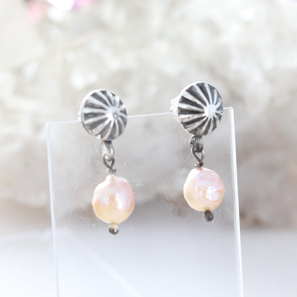 Baroque 11mm Pearl Earrings Sunburst Posts Southwestern Elegance