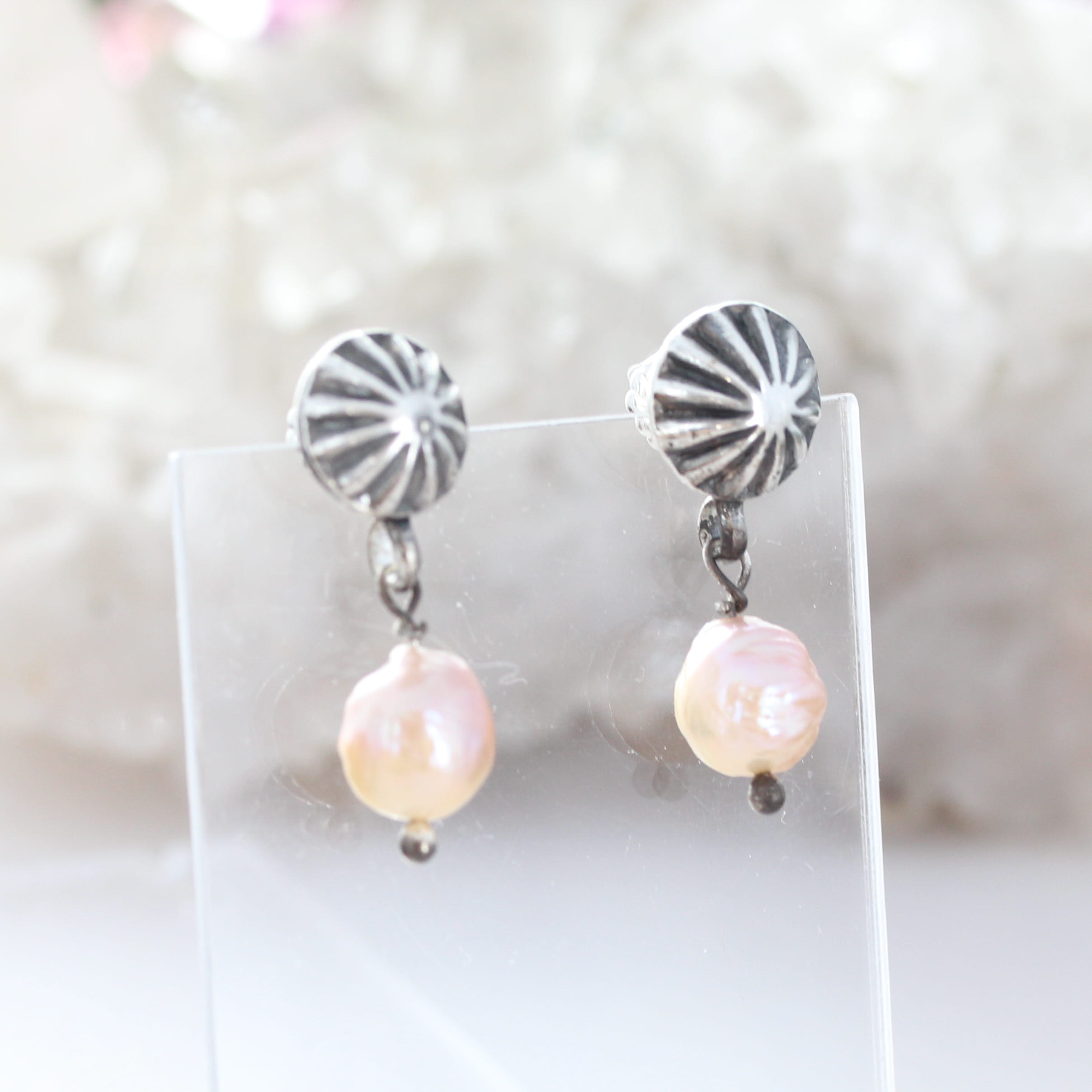 Baroque 11mm Pearl Earrings Sunburst Posts Southwestern Elegance