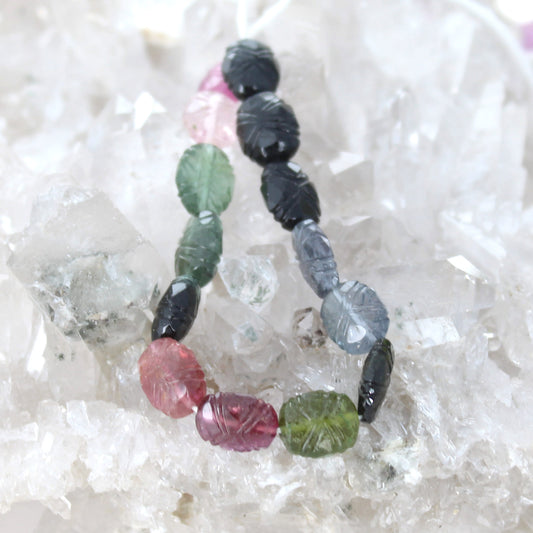 Stunning Gem Tourmaline Beads Carved Multi Color 5"