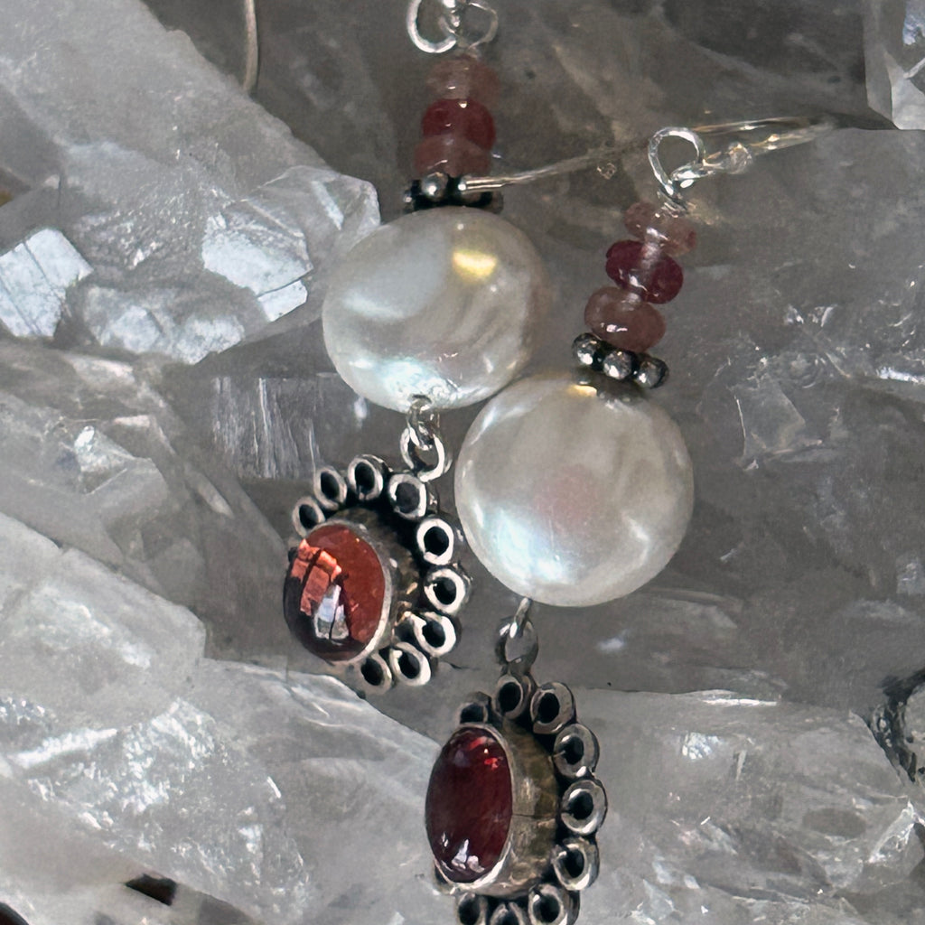 Cream Coin Pearl Sienna Andesine Daisy Earrings Sterling Silver