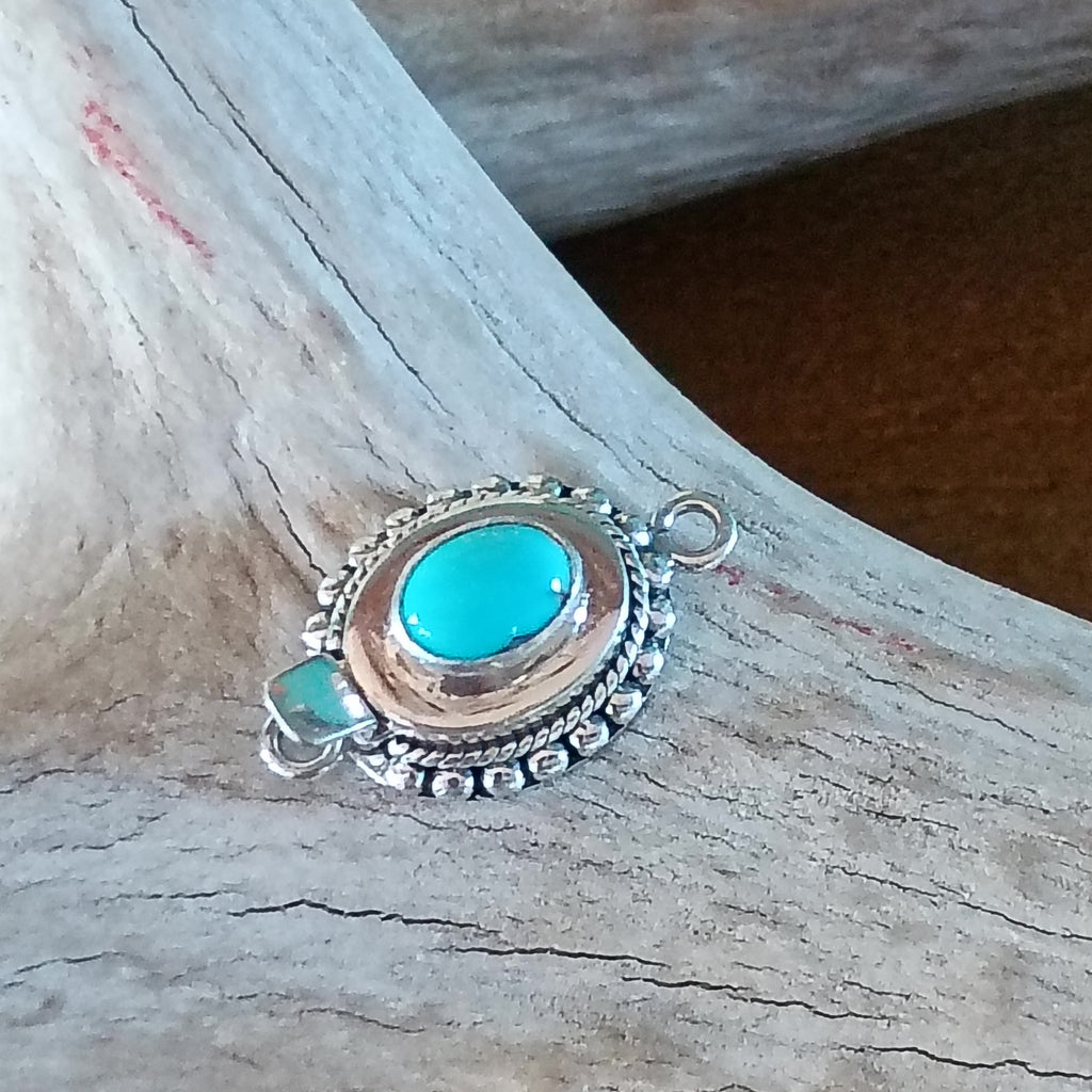 Robins Egg Blue Lone Mountain Turquoise Clasp Sterling Granulated Twist Wire Style 6x8mm Oval